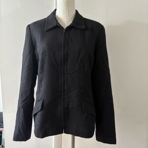 Vtg Sag Harbor Sz 12 100% Pure Wool Black Lined  Full Zip Up Jacket Collared